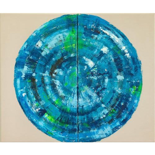 Bernhard Lang, Blue Circle Diptych Ii, Contemporary Paintings on Canvas, Set of 2 For Sale - Image 13 of 13