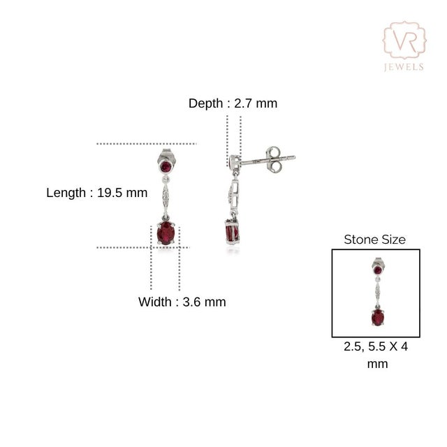 Ruby Red 14k White Gold 1.35Ct Natural Ruby & Diamond Drop Dangle Earrings- A Pair For Sale - Image 8 of 14