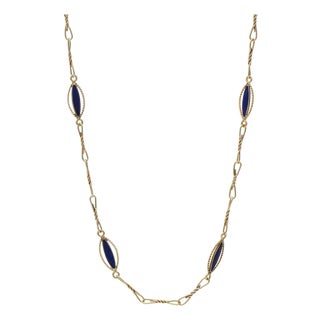 14KY Victorian Blue Enamel Station Necklace For Sale