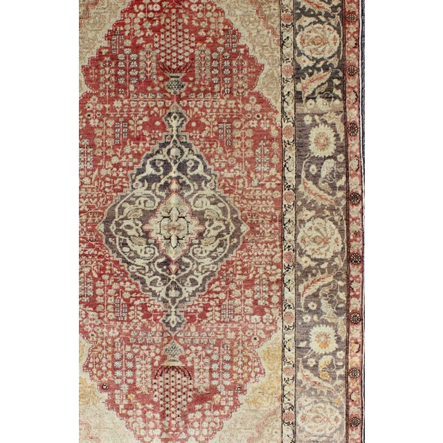 Antique Turkish Oushak Rug in Deep Rose and Charcoal With Ivory Medallion 4′4″ × 7′2″ For Sale - Image 4 of 7