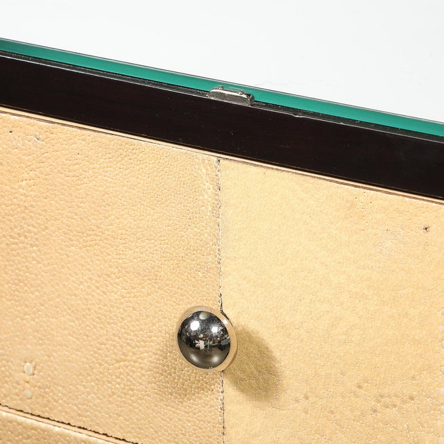 Art Deco Directoire Style Ebonized Nightstands W/Shagreen Fronts & Mirrored Tops For Sale - Image 9 of 18