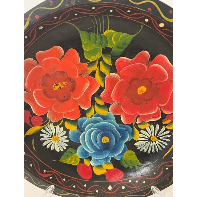Mid 20th Century Mid 20th Century Vintage Floral Mexican Batea Wooden Tray Bowl For Sale - Image 5 of 9