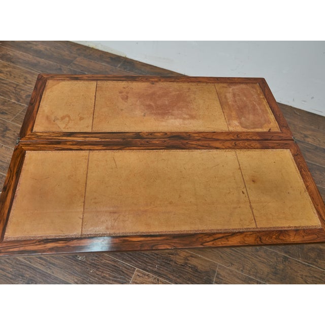 19th Century English Rosewood Campaign-Style Desk With Leather Writing Surface For Sale - Image 4 of 14