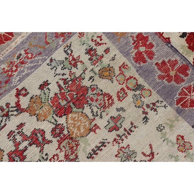 Vintage Turkish Oushak Rug in All-Over Flower Design Background & Simple Boteh Border For Sale - Image 13 of 13