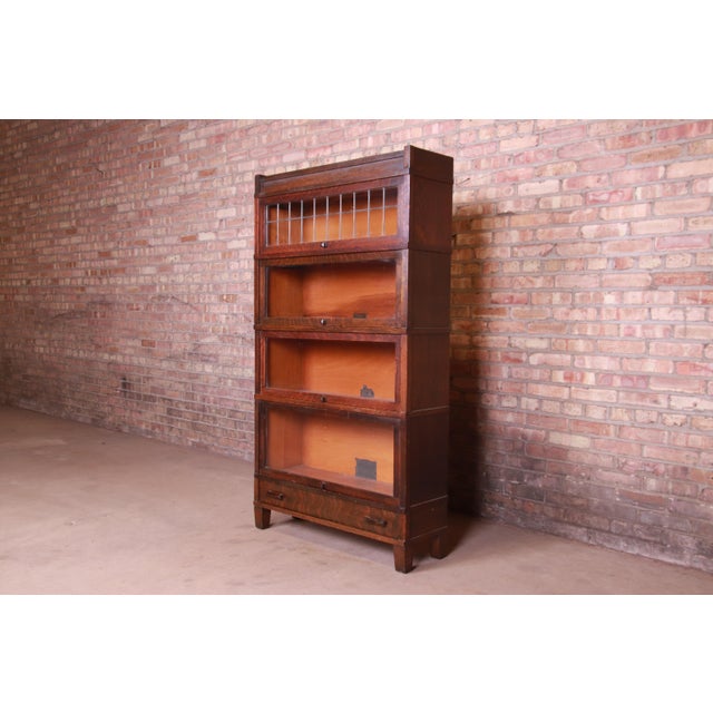 Globe Wernicke Antique FourStack Oak Barrister Bookcase With Leaded