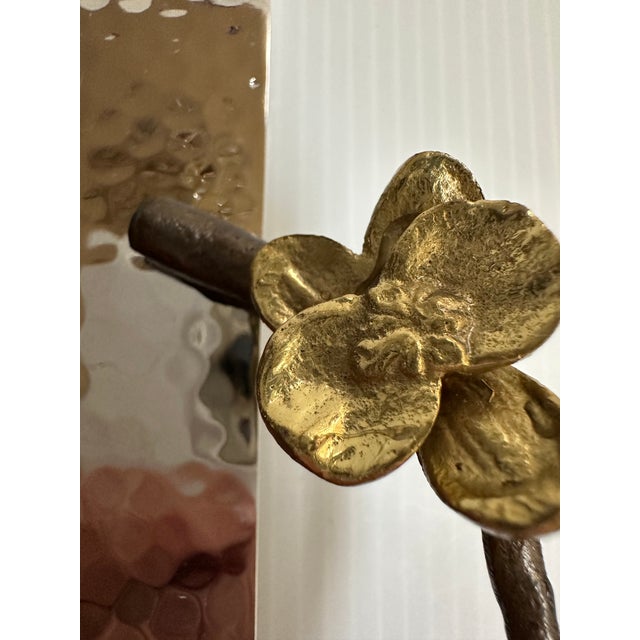 Michael Aram Sign Gold Plated Orchid Flowers Hammered Silver Tone Shine Serving Tray 17"x 7" For Sale - Image 11 of 18