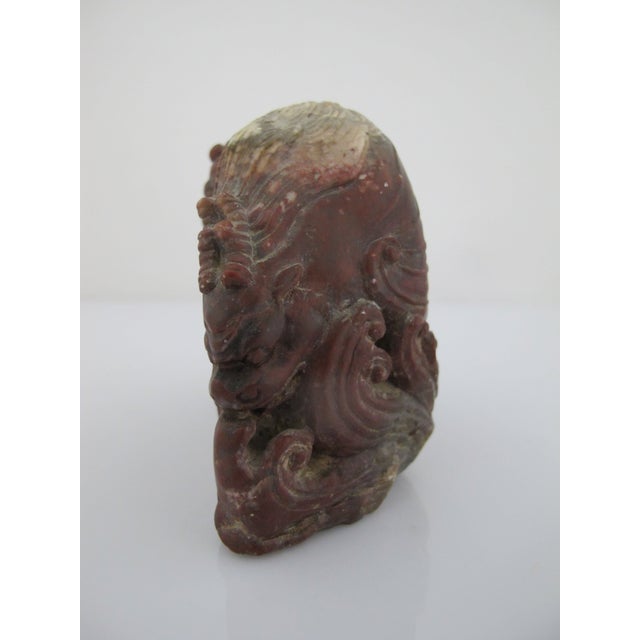 Red Chinese Red Shoushan Double Dragon Sculpture Carving For Sale - Image 8 of 8