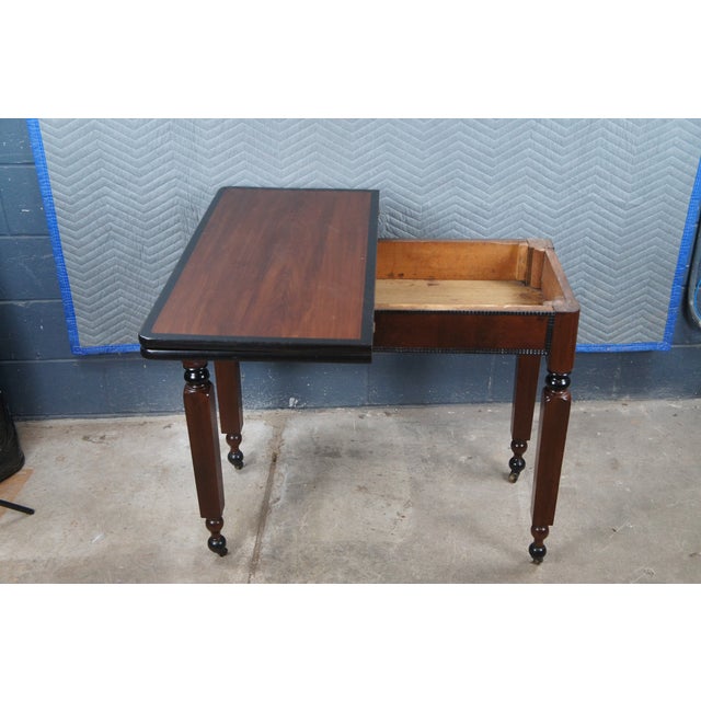 Antique Victorian Empire Ebonized Mahogany Flip Top Game Card Parlor Table For Sale - Image 6 of 16