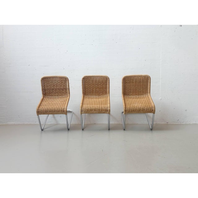 Brown Cantilever Chair Set in Rattan and Chrome Frame by Anton Lorenz for Tecta, 1970s, Set of 6 For Sale - Image 8 of 17