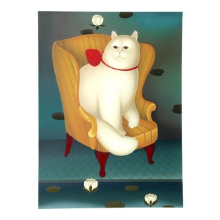 Igor Galanin, " Cat in a Chair", Animal Folk Screenprint For Sale