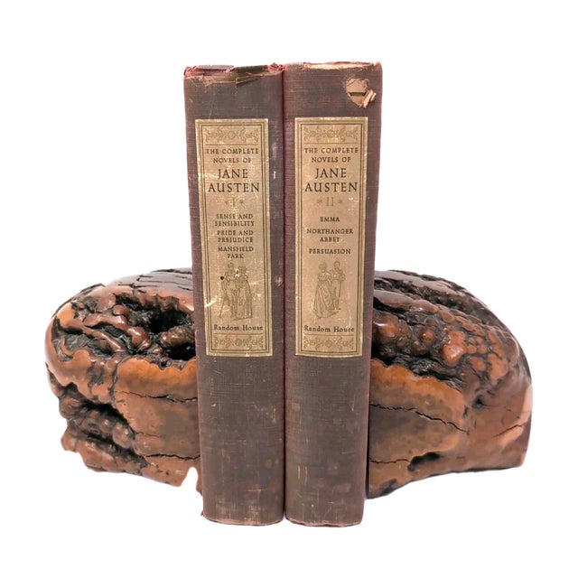 Burl Wood Bookends Live Edge Natural Rustic Library Mid Century Modern Unique Maker is unknown. Good preowned condition....