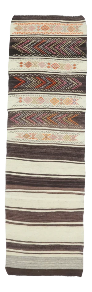 1970s Vintage Turkish Runner Handwoven Wool Flatweave Kilim Rug