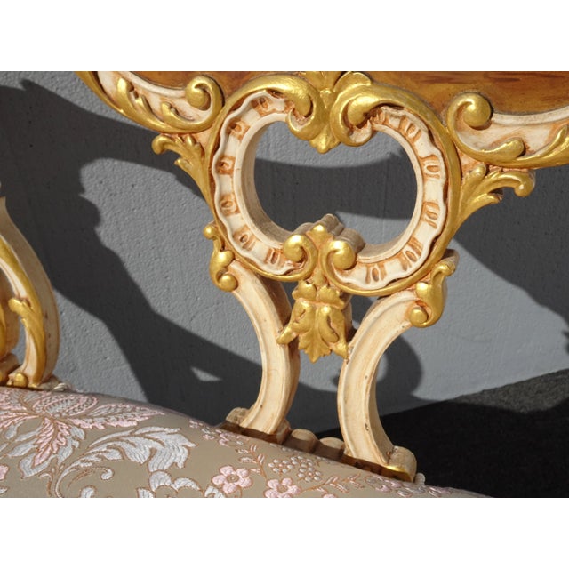 Vintage French Louis XVI Ornate Pastel Pink and Gold Two Seater Settee For Sale In Los Angeles - Image 6 of 12