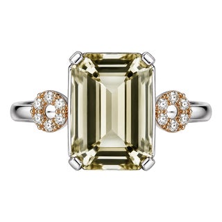 Late 20th Century 18K White Gold Diamond Prasiolite Cocktail Estate Ring, Size 8.75 For Sale