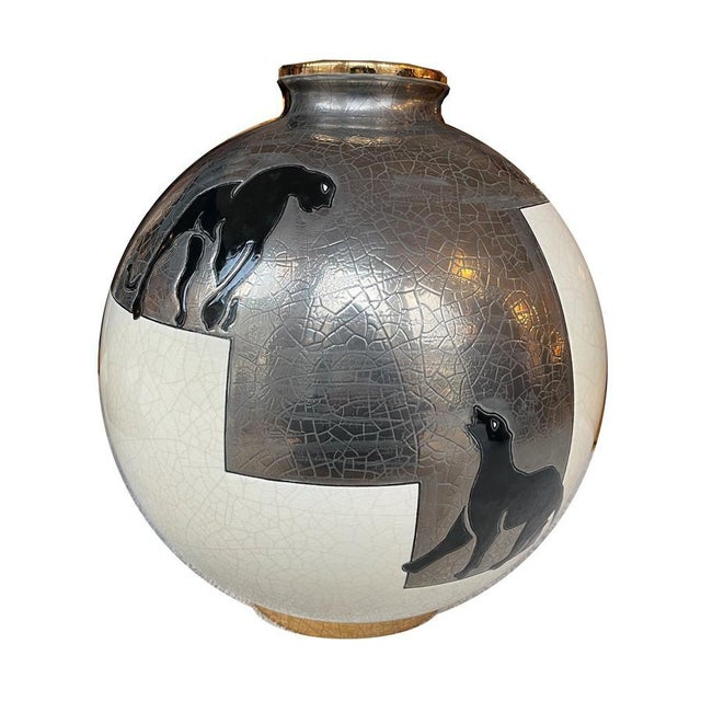 Spherical Vase with Gold Leaf and Platinum Plating in 18 Carats, France For Sale - Image 11 of 11