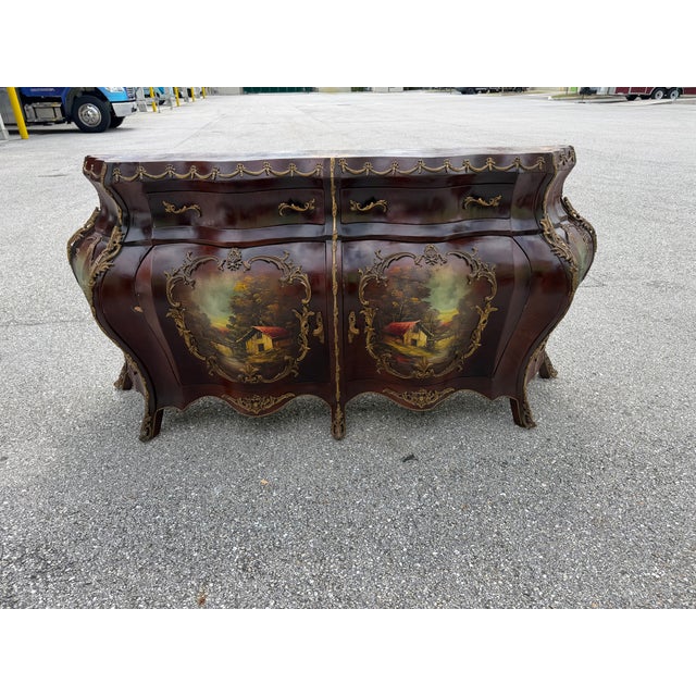 Antique Hand-Painted French Bombe Buffet For Sale - Image 9 of 18