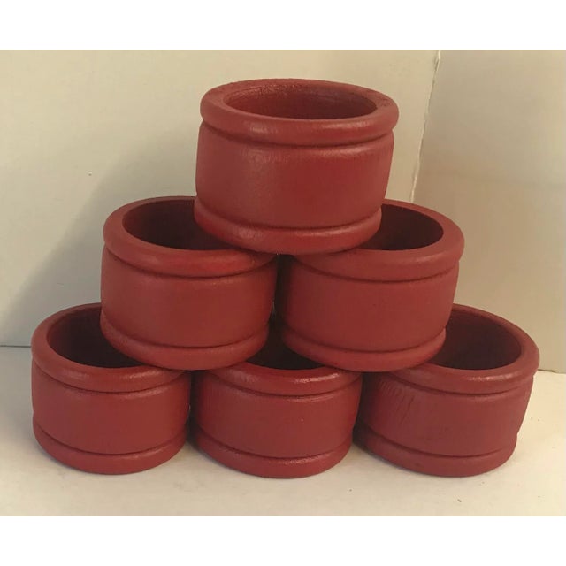 Vintage Red Wooden Napkin Rings - Set of 6 For Sale In Dallas - Image 6 of 6