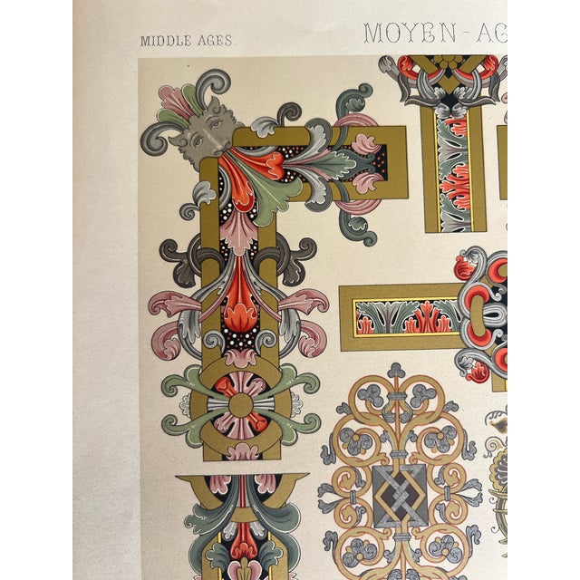 Illustration Antique French Gothic Revival Chromolithograph "Moyen-Age" Medieval Ornament Study, C. 1875 For Sale - Image 3 of 7