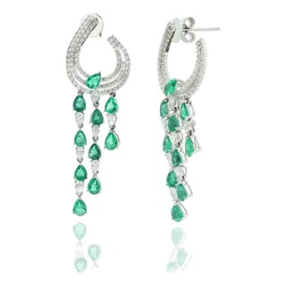 Modern Emerald Diamond Earrings in 14k White Gold- 2 Pieces For Sale