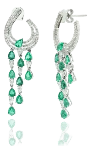 Modern Emerald Diamond Earrings in 14k White Gold- 2 Pieces