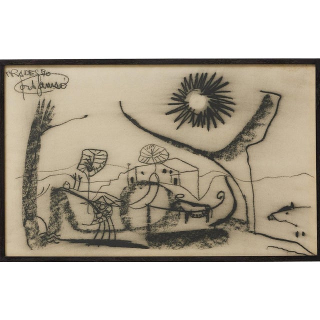 Jordi Samsó, Surrealist Composition, Drawing in Black Charcoal, 1990, Framed For Sale