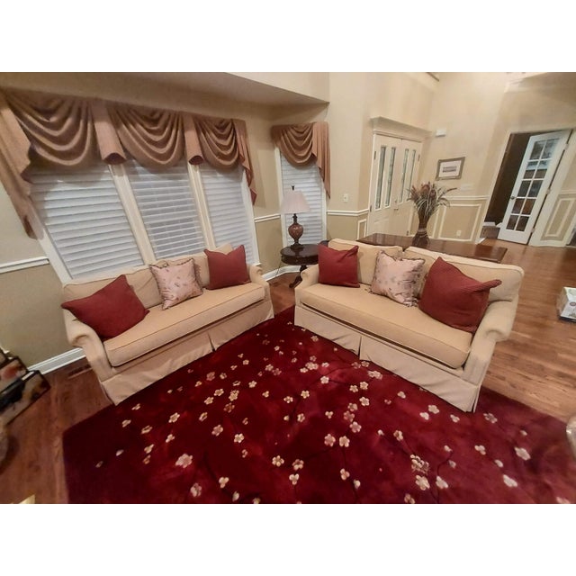 Custom Made Chenille Roll Arm Down Filled LoveseatsA Pair Chairish