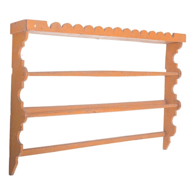 Goldenrod Rustic Portuguese Yellow Wooden Plate Rack, 1950 For Sale - Image 8 of 8