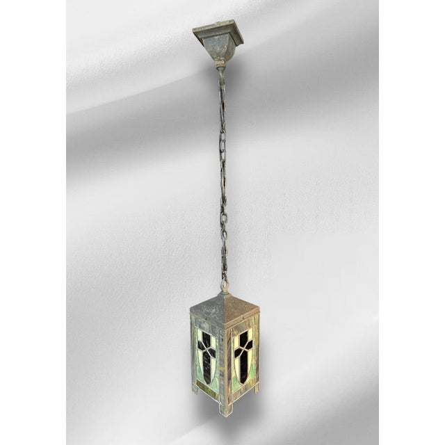 1910s Arts and Crafts Leaded Glass Chandelier For Sale In South Bend - Image 6 of 10