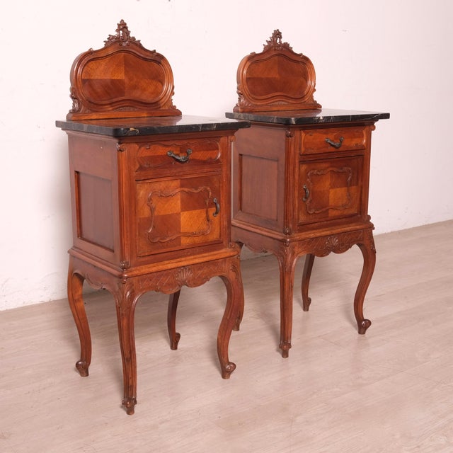 1940s Louis XV Style Bedside Tables with Marble Tops, 1940s, Set of 2 For Sale - Image 5 of 18