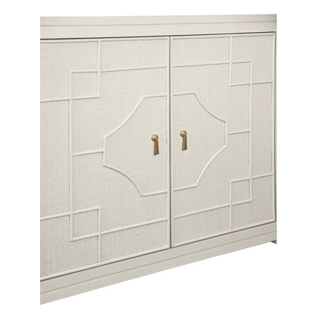 Wood Matthew Izzo Home Isabel Painted Antique White Two Door Cabinet With Rattan Overlay and Brass Door Pulls For Sale - Image 7 of 9