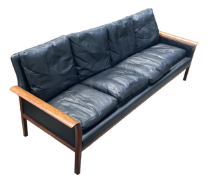 Mid-Century Modern Rosewood and Leather Sofa