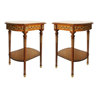 1990s Italian Inlaid Side Tables With Bronze Mounts by Marconi Arte, Pair For Sale