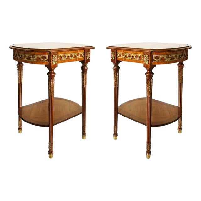 1990s Italian Inlaid Side Tables With Bronze Mounts by Marconi Arte, Pair For Sale
