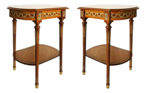 1990s Italian Inlaid Side Tables With Bronze Mounts by Marconi Arte, Pair