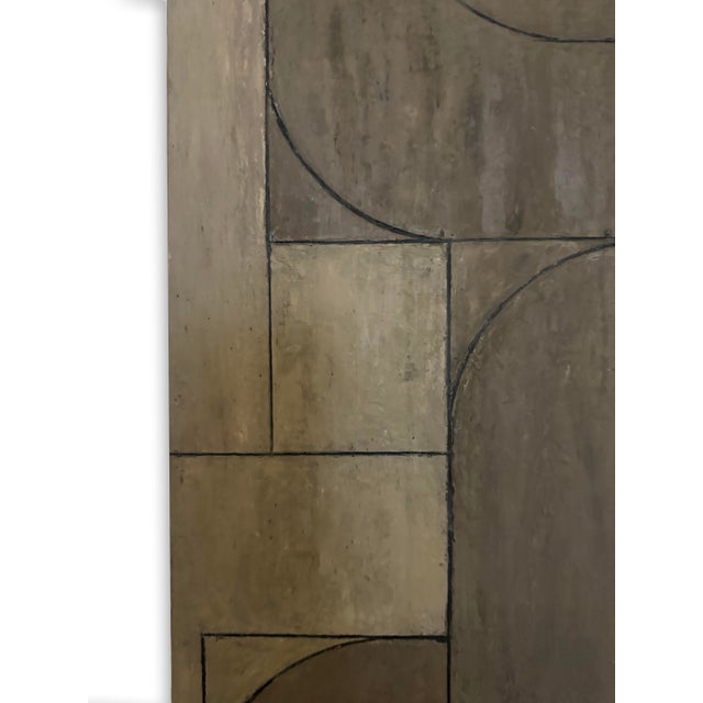 Contemporary Contemporary Geometric Abstract Oil and Cold Wax Painting Warm Neutral Tones Vertical by Stephen Cimini For Sale - Image 3 of 6
