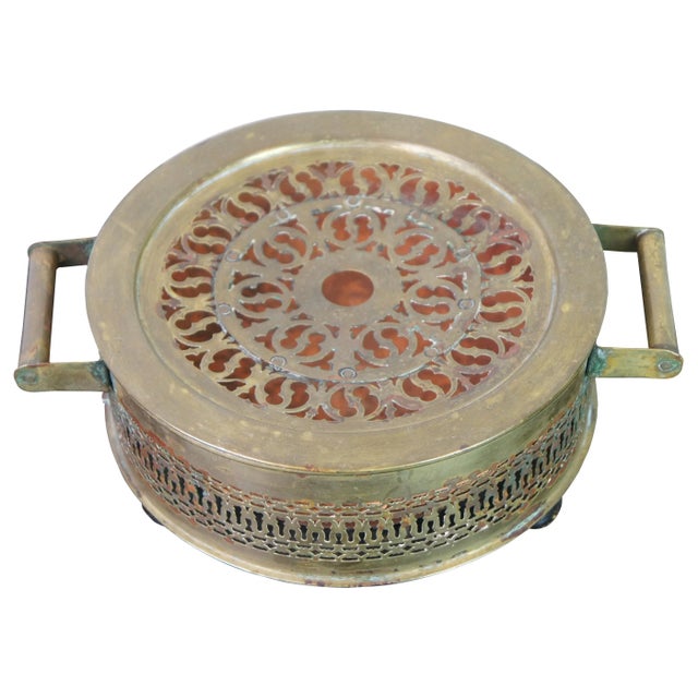 Victorian Antique French Victorian Reticulated Round Brass Foot Warmer Burner 11" For Sale - Image 3 of 11