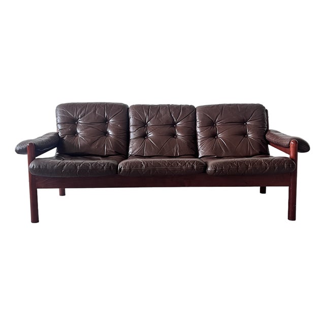 Scandinavian Brown Leather Sofa from Ulferts Möbler, 1970s For Sale