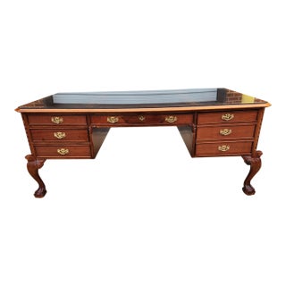 Chippendale-Style Executive Desk With Carved Ball-and-Claw Feet and Glass-Protected Top For Sale