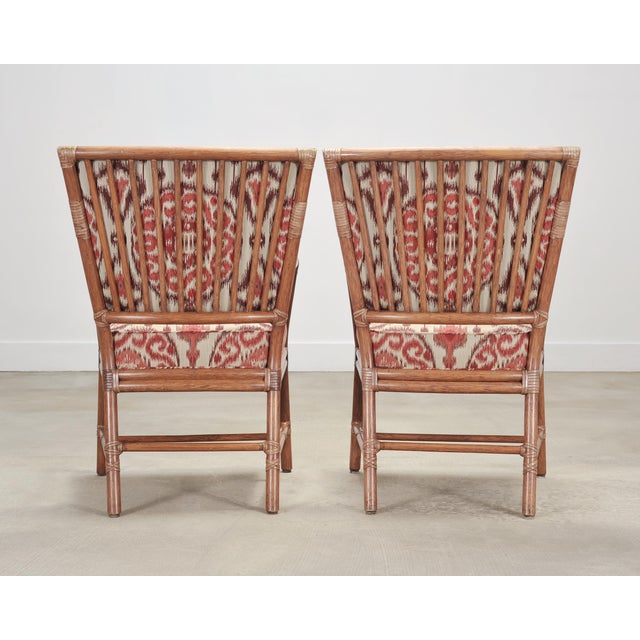 Set of Four McGuire Spindle-Back Rattan Ikat Dining Armchairs For Sale - Image 18 of 18