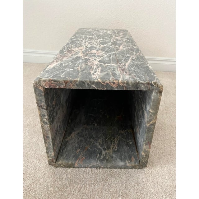 Late 20th Century Vintage Marble Pillar Custom Accent/Side/Plant Table Gray, Salmon, Cream Marble. For Sale - Image 5 of 12