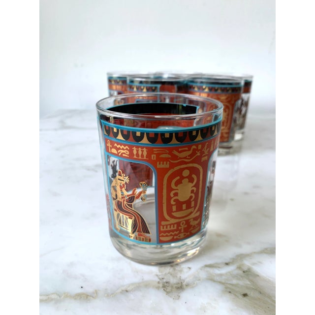 1960s Egyptian Hieroglyphics Double Old Fashioned Glasses by Georges Briard - Set of 6 For Sale - Image 10 of 13