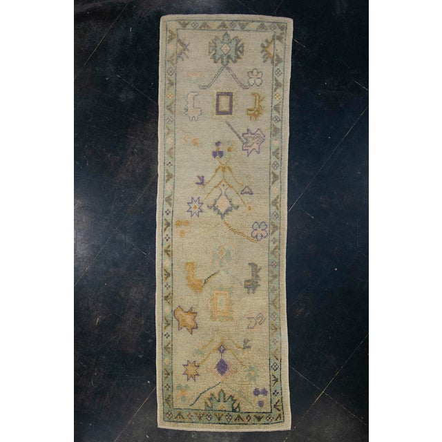 Turkish Oushak Runner Rug Multicolor Handwoven Wool Rug 3' X 9'6" For Sale - Image 9 of 9