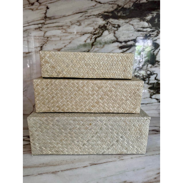 Natural Raffia Nesting Boxes, Set/3 For Sale - Image 4 of 6