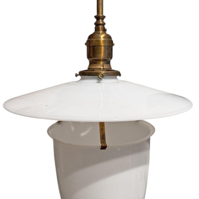 Early 20th Century American Milk Glass Pendant Light Fixture For Sale - Image 9 of 12