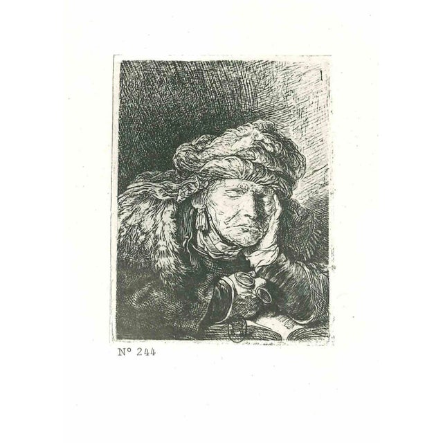 After Rembrandt, Woman Sleeping, Etching, 19th Century For Sale