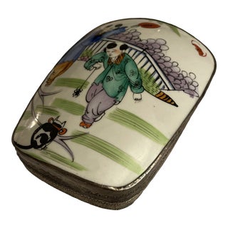 Antique Chinese Porcelain Shard Metal Box For Sale