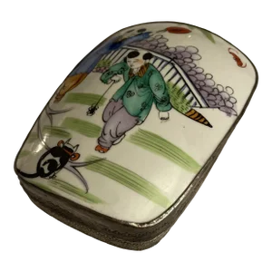 Antique Chinese Porcelain Shard Metal Box
