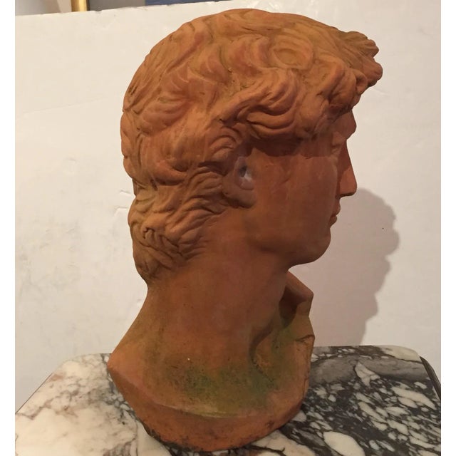 Romantic sculptural bust in earthy terracotta of the classically handsome David.