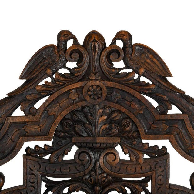 Wood Antique Italian Carved Walnut Figural Throne Chair With Red Leather Seat For Sale - Image 7 of 8