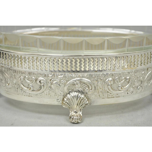 Vintage Italian Regency Silver Plated Dolphin Handle Glass Candy Dish Jardiniere For Sale - Image 4 of 16